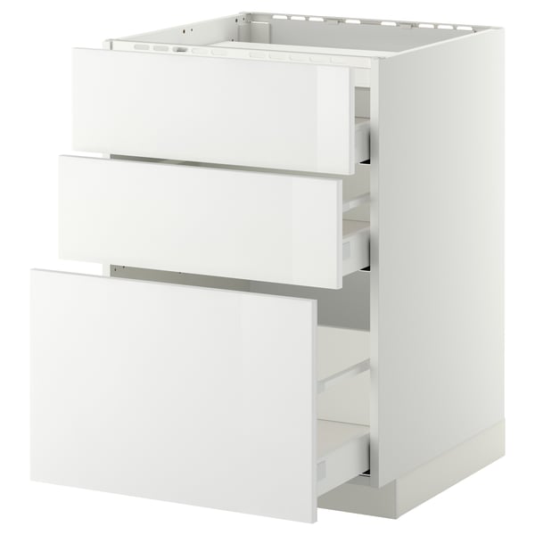 METOD / MAXIMERA - METOD / MAXIMERA Base cab f hob/3 fronts/3 drawers, white/Ringhult white, 60x60 cm