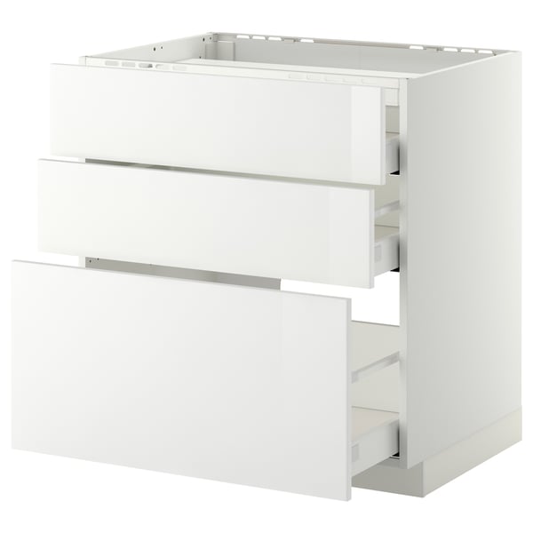 METOD / MAXIMERA base cab f hob/3 fronts/3 drawers, white/Ringhult white, 80x60 cm