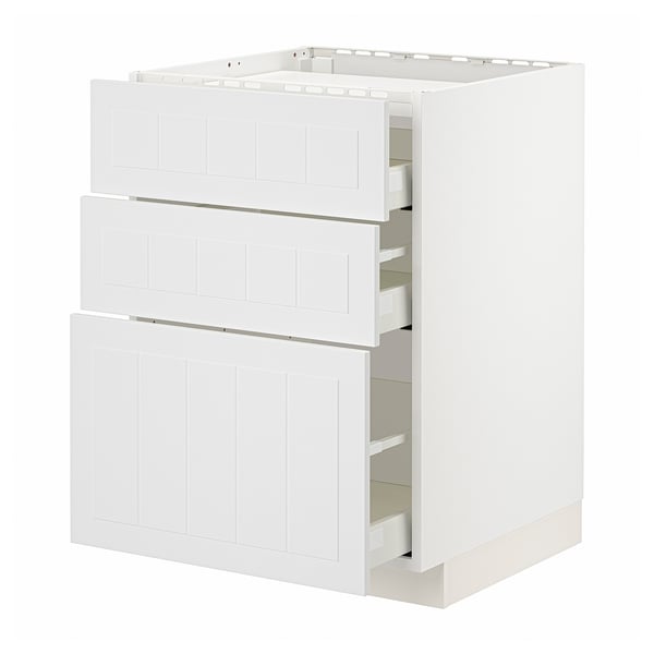 METOD / MAXIMERA - METOD / MAXIMERA Base cab f hob/3 fronts/3 drawers, white/Stensund white, 60x60 cm