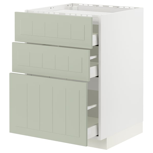 METOD / MAXIMERA base cab f hob/3 fronts/3 drawers, white/Stensund light green, 60x60 cm