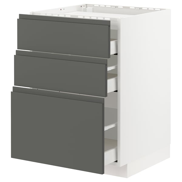 METOD / MAXIMERA base cab f hob/3 fronts/3 drawers, white/Voxtorp dark grey, 60x60 cm