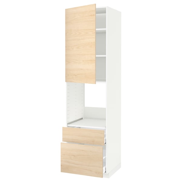METOD / MAXIMERA high cabinet f oven+door/2 drawers, white/Askersund light ash effect, 60x60x220 cm