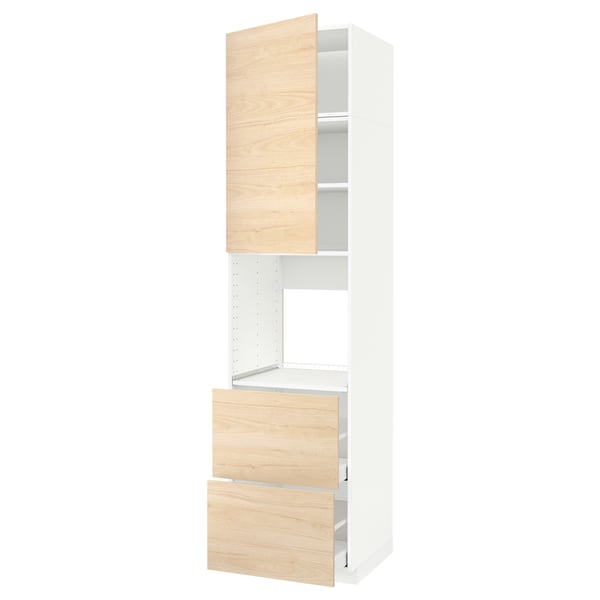 METOD / MAXIMERA high cabinet f oven+door/2 drawers, white/Askersund light ash effect, 60x60x240 cm