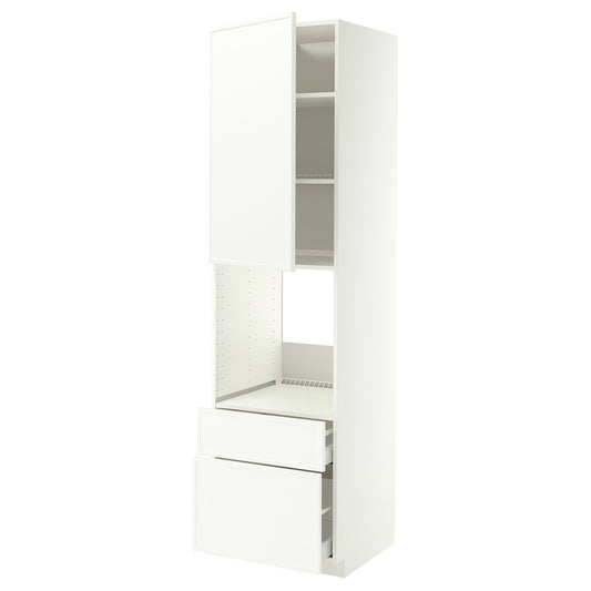 METOD / MAXIMERA high cabinet f oven+door/2 drawers, white/Aspudden matt white, 60x60x220 cm