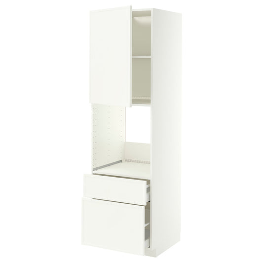 METOD / MAXIMERA high cabinet f oven+door/2 drawers, white/Aspudden matt white, 60x60x200 cm