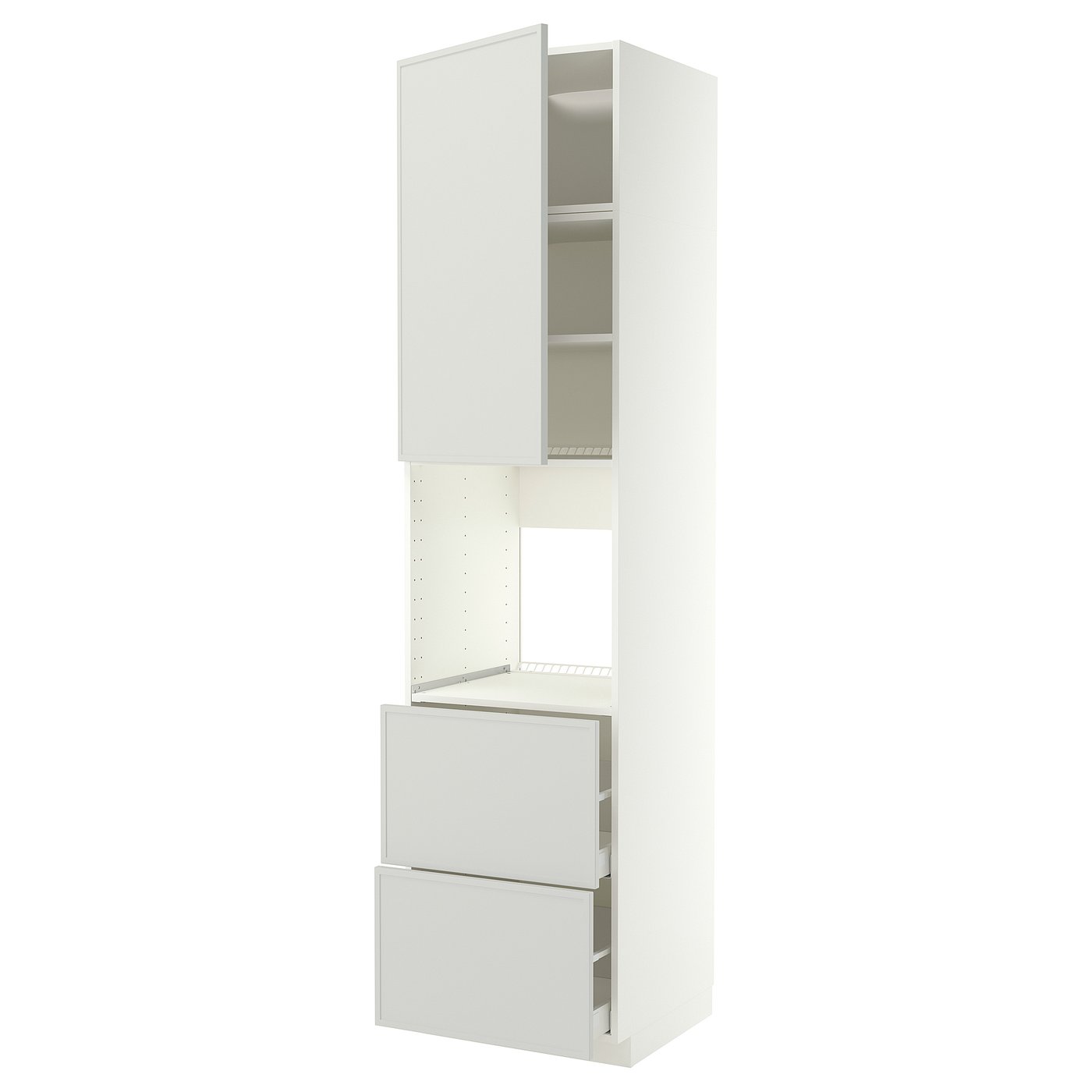 METOD / MAXIMERA high cabinet f oven+door/2 drawers, white/Aspudden light grey, 60x60x240 cm