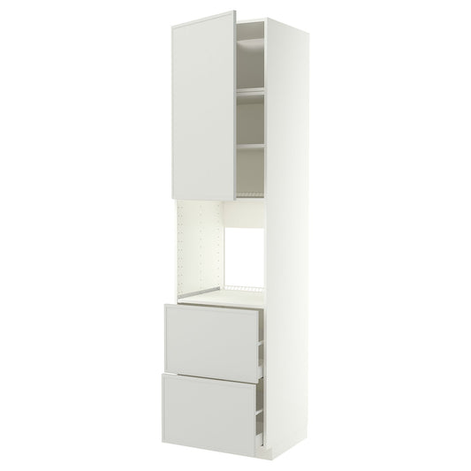 METOD / MAXIMERA high cabinet f oven+door/2 drawers, white/Aspudden light grey, 60x60x240 cm