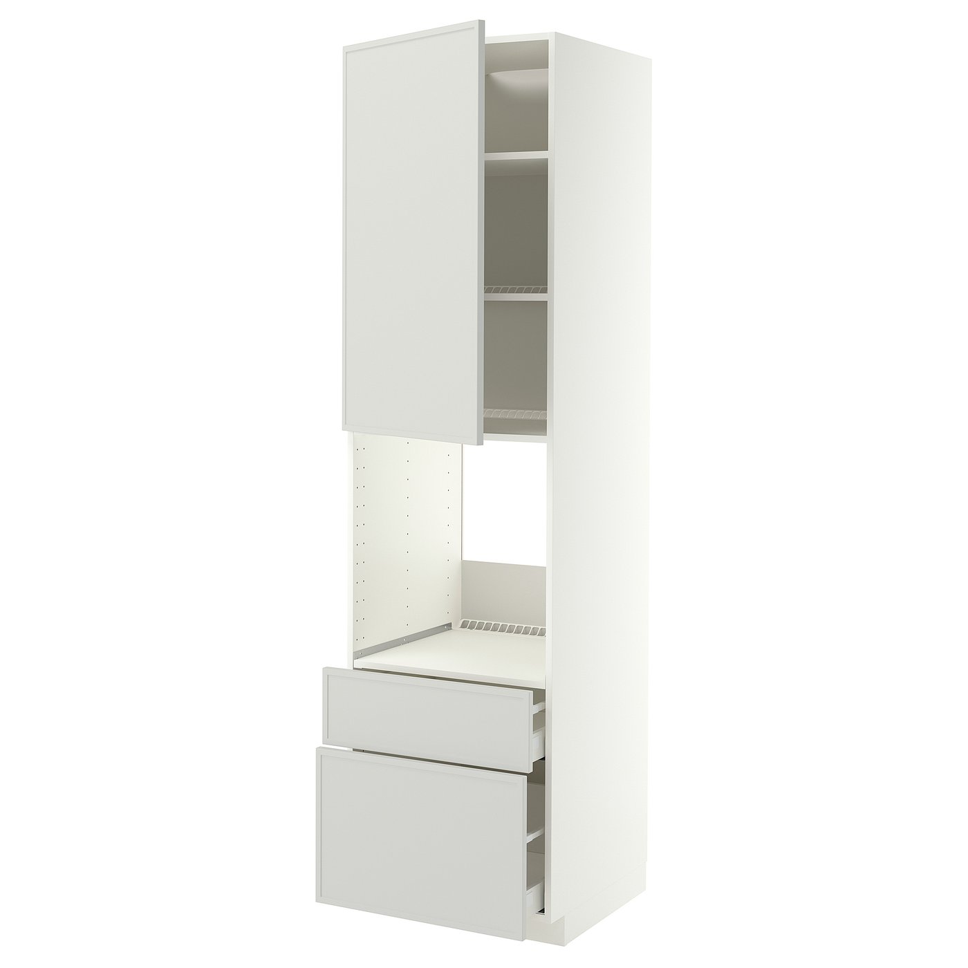 METOD / MAXIMERA high cabinet f oven+door/2 drawers, white/Aspudden light grey, 60x60x220 cm