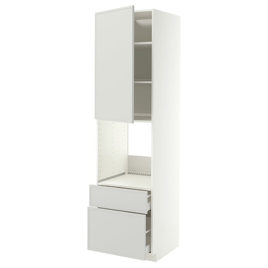 METOD / MAXIMERA high cabinet f oven+door/2 drawers, white/Aspudden light grey, 60x60x220 cm