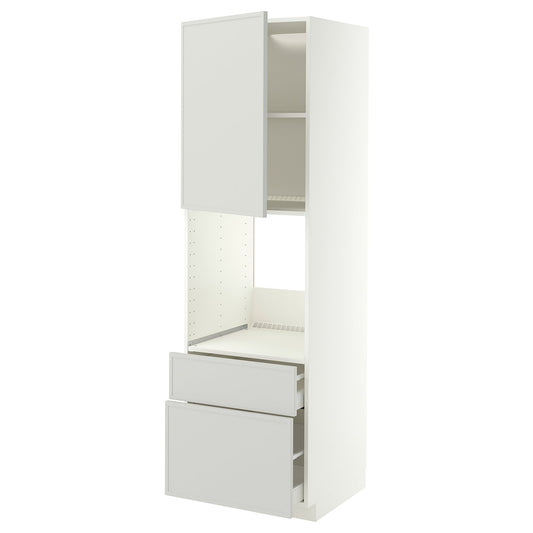 METOD / MAXIMERA high cabinet f oven+door/2 drawers, white/Aspudden light grey, 60x60x200 cm