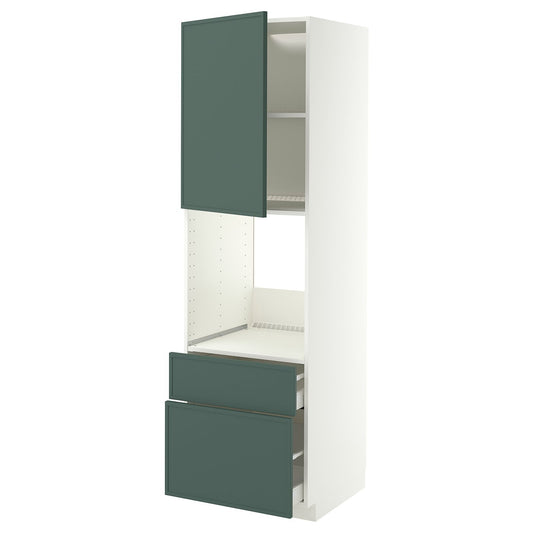 METOD / MAXIMERA high cabinet f oven+door/2 drawers, white/Aspudden dark grey-green, 60x60x200 cm