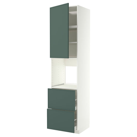 METOD / MAXIMERA high cabinet f oven+door/2 drawers, white/Aspudden dark grey-green, 60x60x240 cm