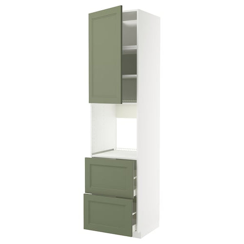 METOD / MAXIMERA - METOD / MAXIMERA High cabinet f oven+door/2 drawers, white/Axstad grey-green, 60x60x240 cm