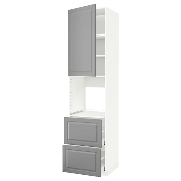 METOD / MAXIMERA - METOD / MAXIMERA High cabinet f oven+door/2 drawers, white/Bodbyn grey, 60x60x240 cm