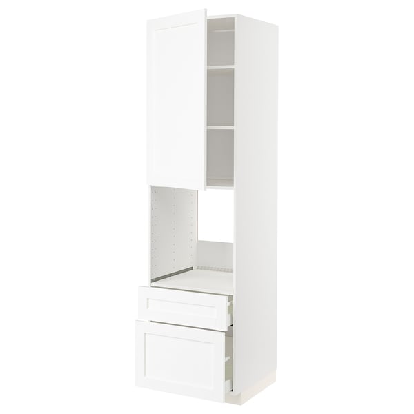 METOD / MAXIMERA - METOD / MAXIMERA High cabinet f oven+door/2 drawers, white Enköping/white wood effect, 60x60x220 cm