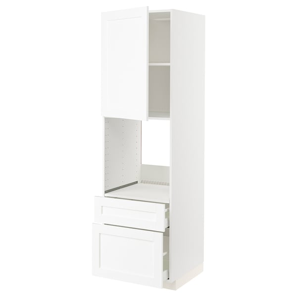 METOD / MAXIMERA - METOD / MAXIMERA High cabinet f oven+door/2 drawers, white Enköping/white wood effect, 60x60x200 cm