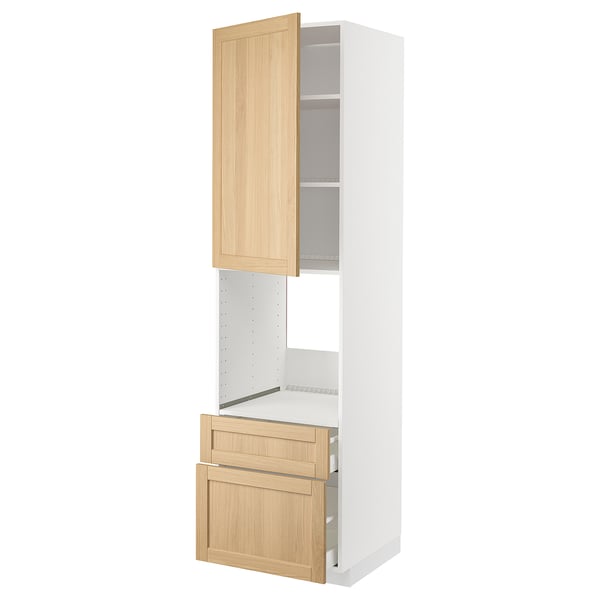METOD / MAXIMERA high cabinet f oven+door/2 drawers, white/Forsbacka oak, 60x60x220 cm