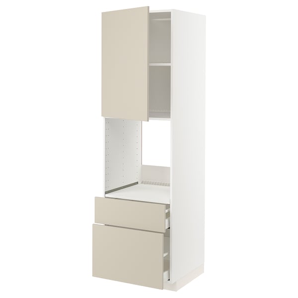 METOD / MAXIMERA high cabinet f oven+door/2 drawers, white/Havstorp beige, 60x60x200 cm