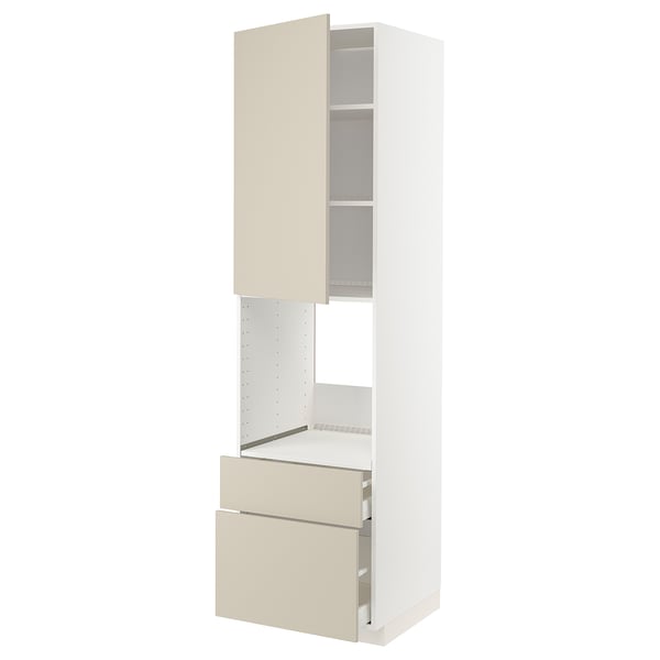METOD / MAXIMERA high cabinet f oven+door/2 drawers, white/Havstorp beige, 60x60x220 cm