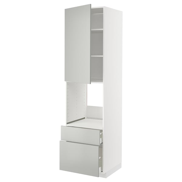 METOD / MAXIMERA high cabinet f oven+door/2 drawers, white/Havstorp light grey, 60x60x220 cm