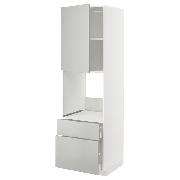 METOD / MAXIMERA - High cabinet f oven+door/2 drawers, white/Havstorp light grey, 60x60x200 cm