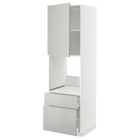 Ikea METOD / MAXIMERA - High cabinet f oven+door/2 drawers, white/Havstorp light grey, 60x60x200 cm