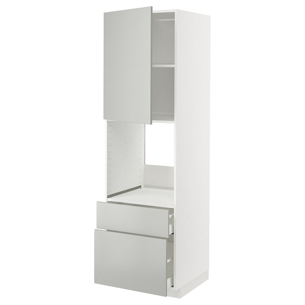 METOD / MAXIMERA high cabinet f oven+door/2 drawers, white/Havstorp light grey, 60x60x200 cm