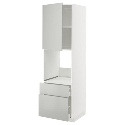 METOD / MAXIMERA - METOD / MAXIMERA High cabinet f oven+door/2 drawers, white/Havstorp light grey, 60x60x200 cm