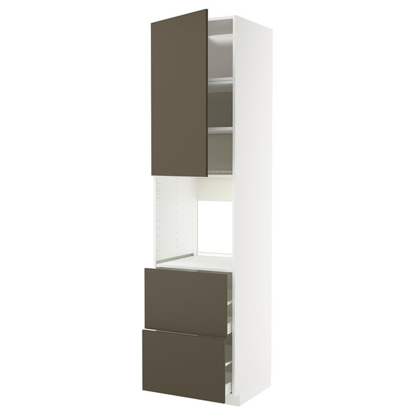 METOD / MAXIMERA high cabinet f oven+door/2 drawers, white/Havstorp brown-beige, 60x60x240 cm