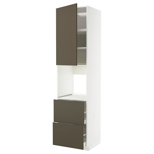 METOD / MAXIMERA - METOD / MAXIMERA High cabinet f oven+door/2 drawers, white/Havstorp brown-beige, 60x60x240 cm