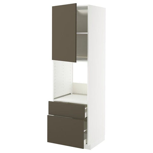 METOD / MAXIMERA - METOD / MAXIMERA High cabinet f oven+door/2 drawers, white/Havstorp brown-beige, 60x60x200 cm