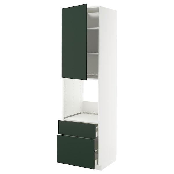 METOD / MAXIMERA - Oven cabinet + door/2 drawers, white/Havstorp deep green,60x60x220 cm