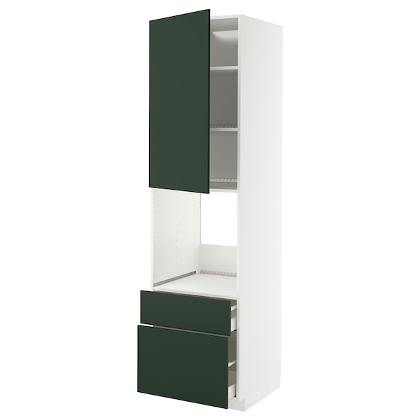 METOD / MAXIMERA - High cabinet f oven+door/2 drawers, white/Havstorp deep green, 60x60x220 cm