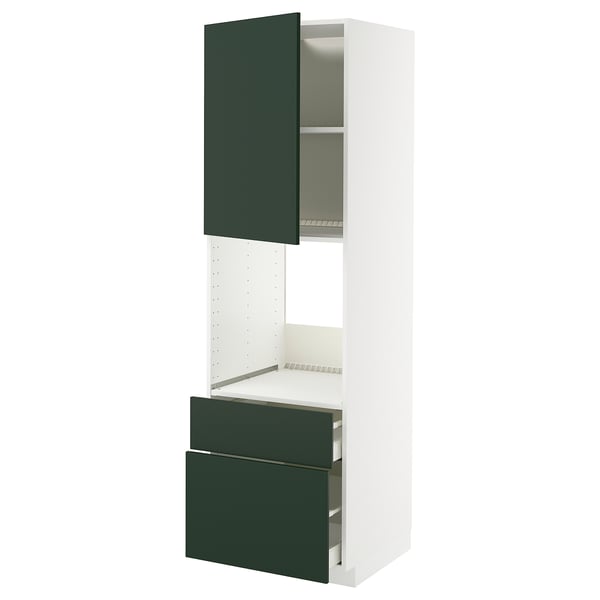 METOD / MAXIMERA high cabinet f oven+door/2 drawers, white/Havstorp deep green, 60x60x200 cm