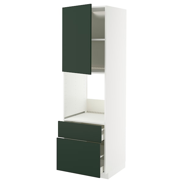 METOD / MAXIMERA - High cabinet f oven+door/2 drawers, white/Havstorp deep green, 60x60x200 cm