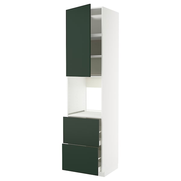 METOD / MAXIMERA - High cabinet f oven+door/2 drawers, white/Havstorp deep green, 60x60x240 cm