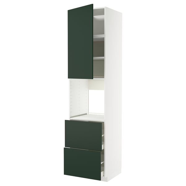 METOD / MAXIMERA high cabinet f oven+door/2 drawers, white/Havstorp deep green, 60x60x240 cm