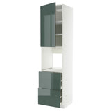 METOD / MAXIMERA high cabinet f oven+door/2 drawers, white/Kallarp high-gloss dark grey-green, 60x60x240 cm