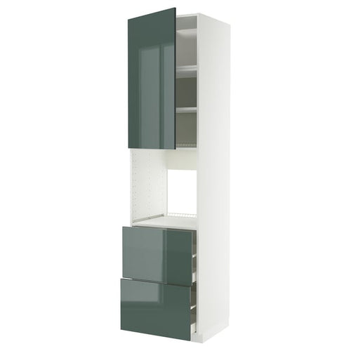 METOD / MAXIMERA - METOD / MAXIMERA High cabinet f oven+door/2 drawers, white/Kallarp high-gloss dark grey-green, 60x60x240 cm