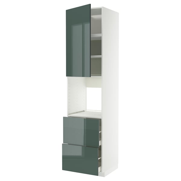 METOD / MAXIMERA high cabinet f oven+door/2 drawers, white/Kallarp high-gloss dark grey-green, 60x60x240 cm
