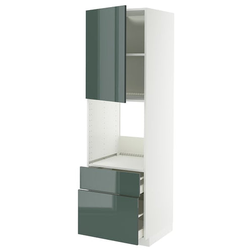 METOD / MAXIMERA high cabinet f oven+door/2 drawers, white/Kallarp high-gloss dark grey-green, 60x60x200 cm