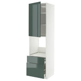 METOD / MAXIMERA high cabinet f oven+door/2 drawers, white/Kallarp high-gloss dark grey-green, 60x60x220 cm