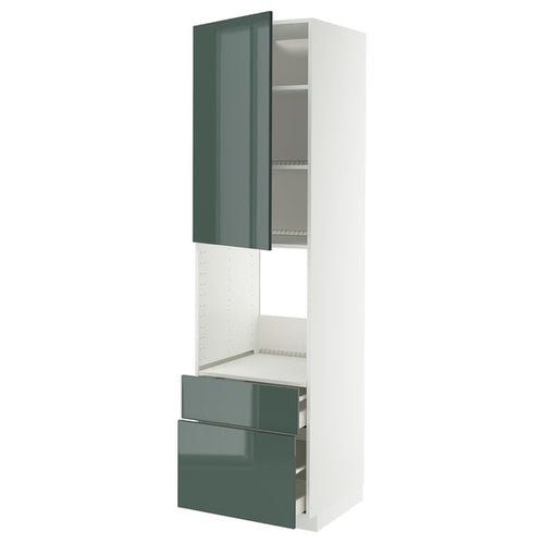 METOD / MAXIMERA - METOD / MAXIMERA High cabinet f oven+door/2 drawers, white/Kallarp high-gloss dark grey-green, 60x60x220 cm