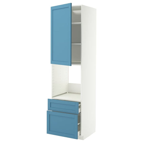 METOD / MAXIMERA high cabinet f oven+door/2 drawers, white/Lerhyttan blue, 60x60x220 cm