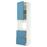 METOD / MAXIMERA high cabinet f oven+door/2 drawers, white/Lerhyttan blue, 60x60x240 cm