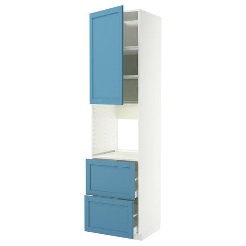 METOD / MAXIMERA high cabinet f oven+door/2 drawers, white/Lerhyttan blue, 60x60x240 cm