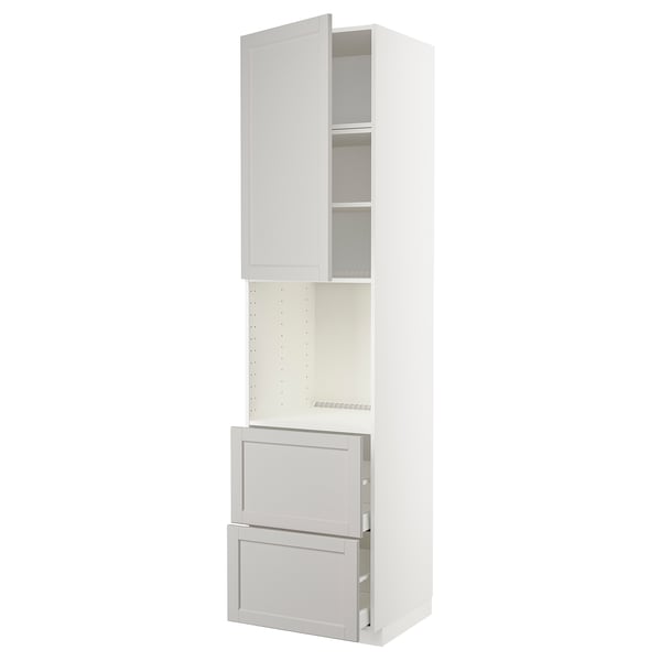 METOD / MAXIMERA high cabinet f oven+door/2 drawers, white/Lerhyttan light grey, 60x60x240 cm