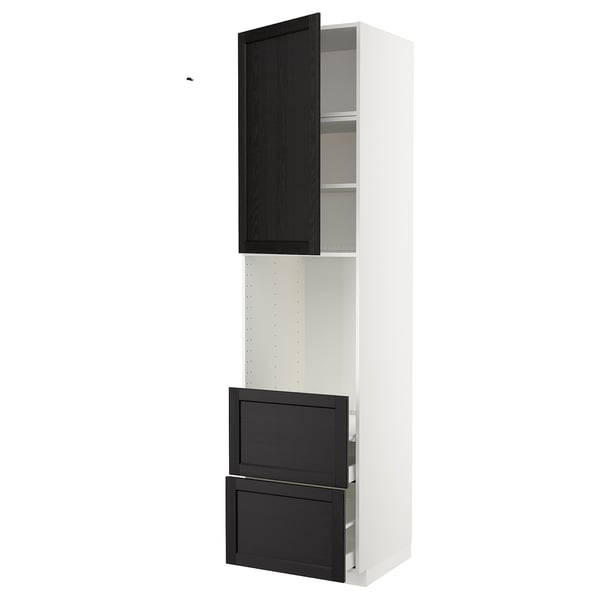 METOD / MAXIMERA high cabinet f oven+door/2 drawers, white/Lerhyttan black stained, 60x60x240 cm