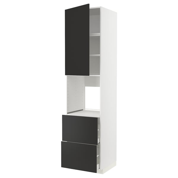 METOD / MAXIMERA - METOD / MAXIMERA High cabinet f oven+door/2 drawers, white/Nickebo matt anthracite, 60x60x240 cm