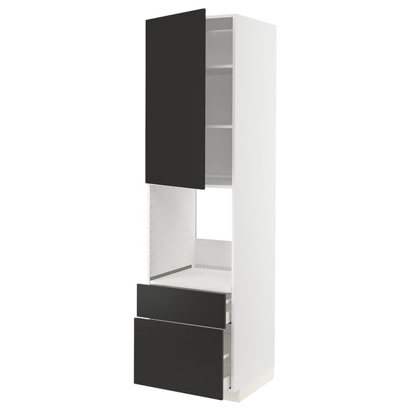 METOD / MAXIMERA - METOD / MAXIMERA High cabinet f oven+door/2 drawers, white/Nickebo matt anthracite, 60x60x220 cm